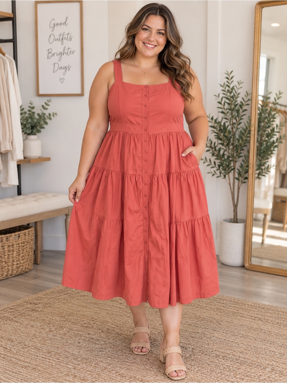 NWT Banana Republic Coral Tiered Button-Front Sundress
